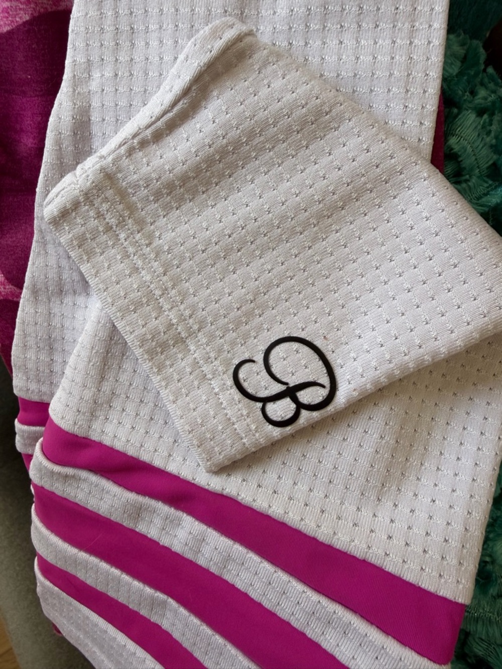 Bombshell Sportswear Pink Camo Leggings with White & Hot Pink Stripe - Picture 2 of 5